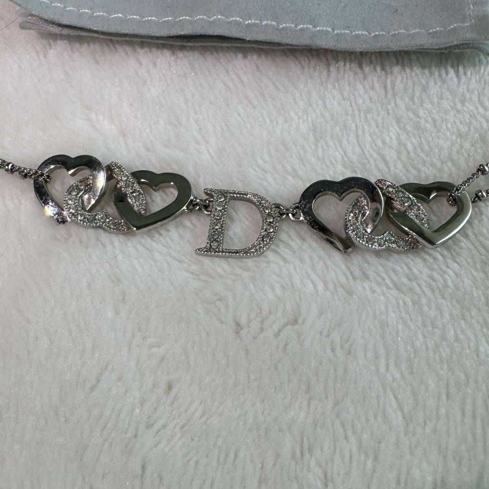 Dior Silver Heart-Link Necklace with Center D Charm - Picture 4 of 5